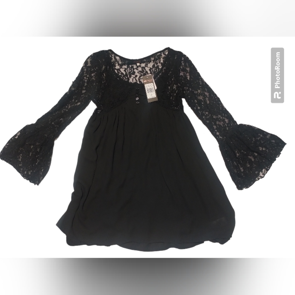Ella Moss Girl Black Lace Dress: Tank Dress With Beautiful Long Sleeve Size 12